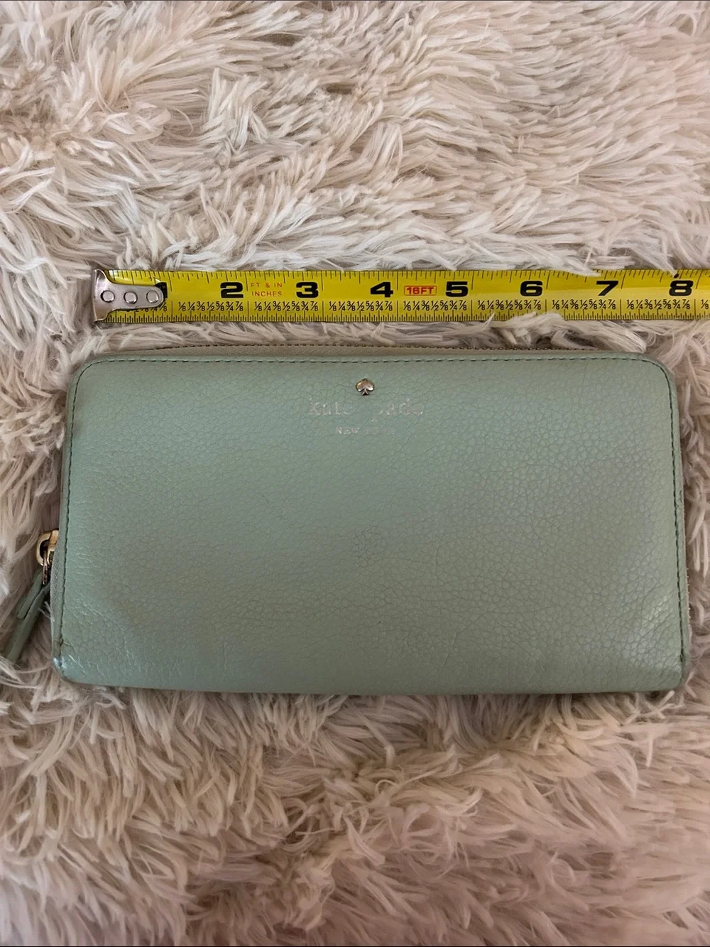 kate spade mint green zip-around pebbled leather wallet